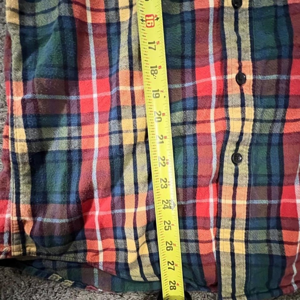 LL Bean Men's Plaid Flannel Shirt Medium REG Red Green Yellow Blue Cotton - Picture 4 of 6